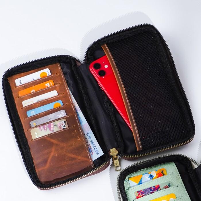 Dompet gantung leher hp hanging wallet kulit asli - Crazyhorse Havana