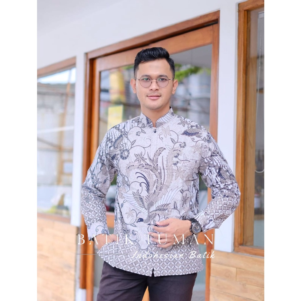 KOKO FADLI GREY Koko Batik Pria Lapis Furing Katun Primisima Batik Solo Baju Koko Pria Lengan Panjan