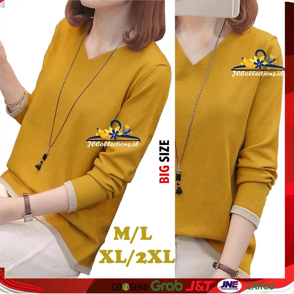 REKOMENDASI Sweater Rajut Wanita Oversize VNeck Lengan Panjang Gaya Korea Finny - JCCollections