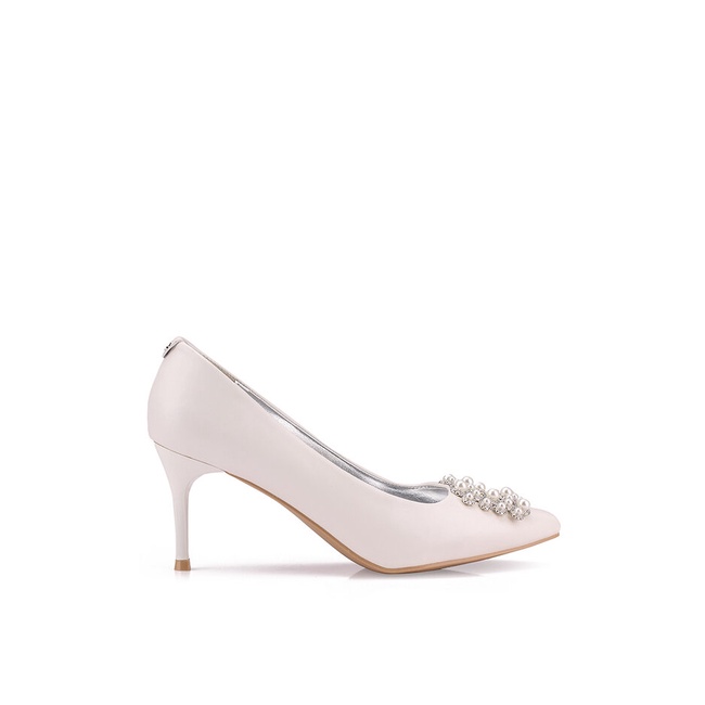 Sepatu Heels BETSY Original Faux pearl buckle detailing pointed pumps Tumit Gereja Modern 100% Asli 