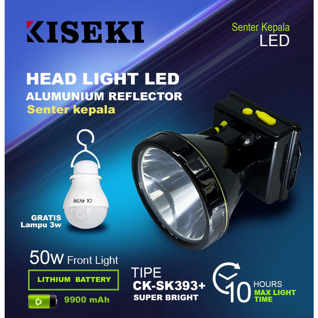 Kiseki Senter Kepala Ck-393+ 50Watt Led Waterproof Headlamp
