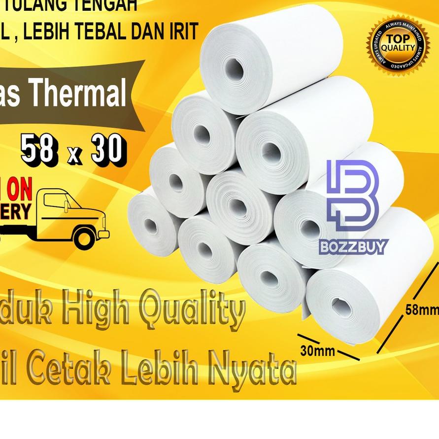 

12.12 ✨Promo✨ Bozzbuy - Paket 10 Roll Kertas Printer Thermal 58mm x 30mm 