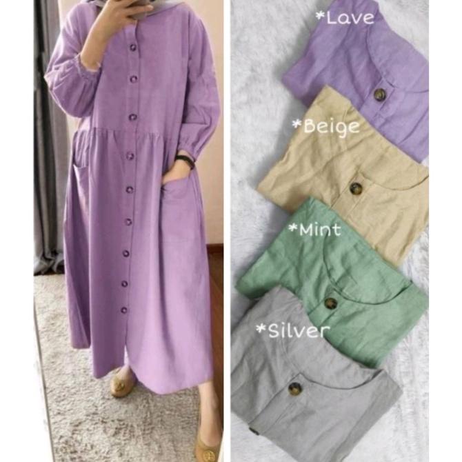 PALING DIMINATI Midi Dress Jumbo Size XXL Katun Linen Rami Premium Polos Ld 120cm