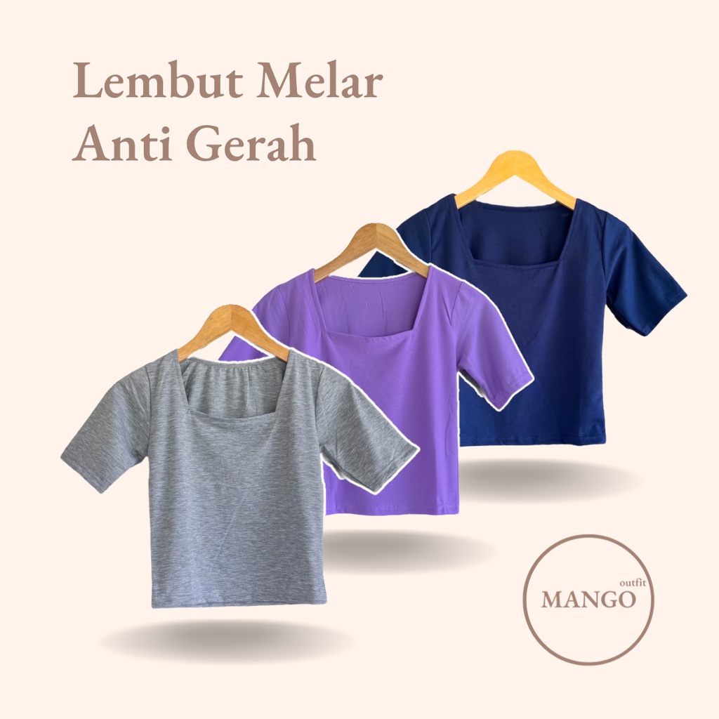 Kaos wanita polos uneck kerah kotak crop top lengan pendek