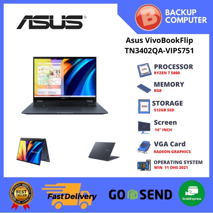 LAPTOP ASUS VIVOBOOK FLIP TN3402QA-VIPS751 R7 5800H