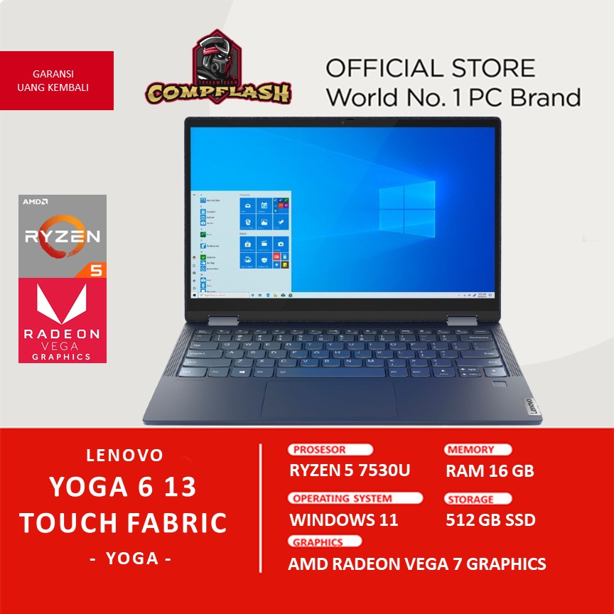 LAPTOP LENOVO YOGA 6 13 TOUCH FABRIC RYZEN 5 7530U RAM 16GB 512SGB SD VEGA7 WUXGA IPS 2IN1 FP PEN