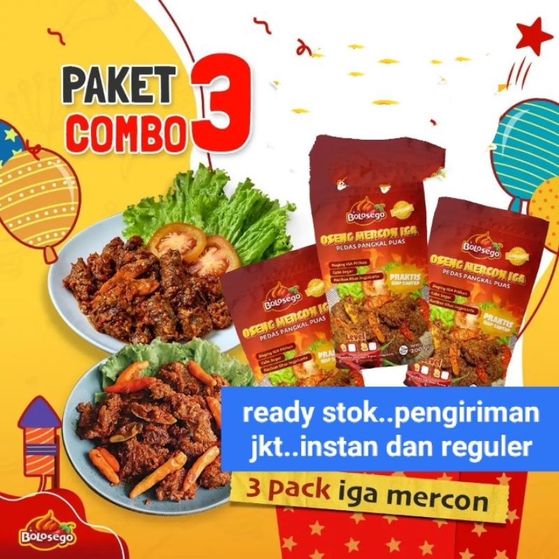 

BERGARANSI! COMBO HEMAT 3 (3 PACK OSENG MERCON). FULL DAGING IGA. @200 GRAM! BOLOSEGO