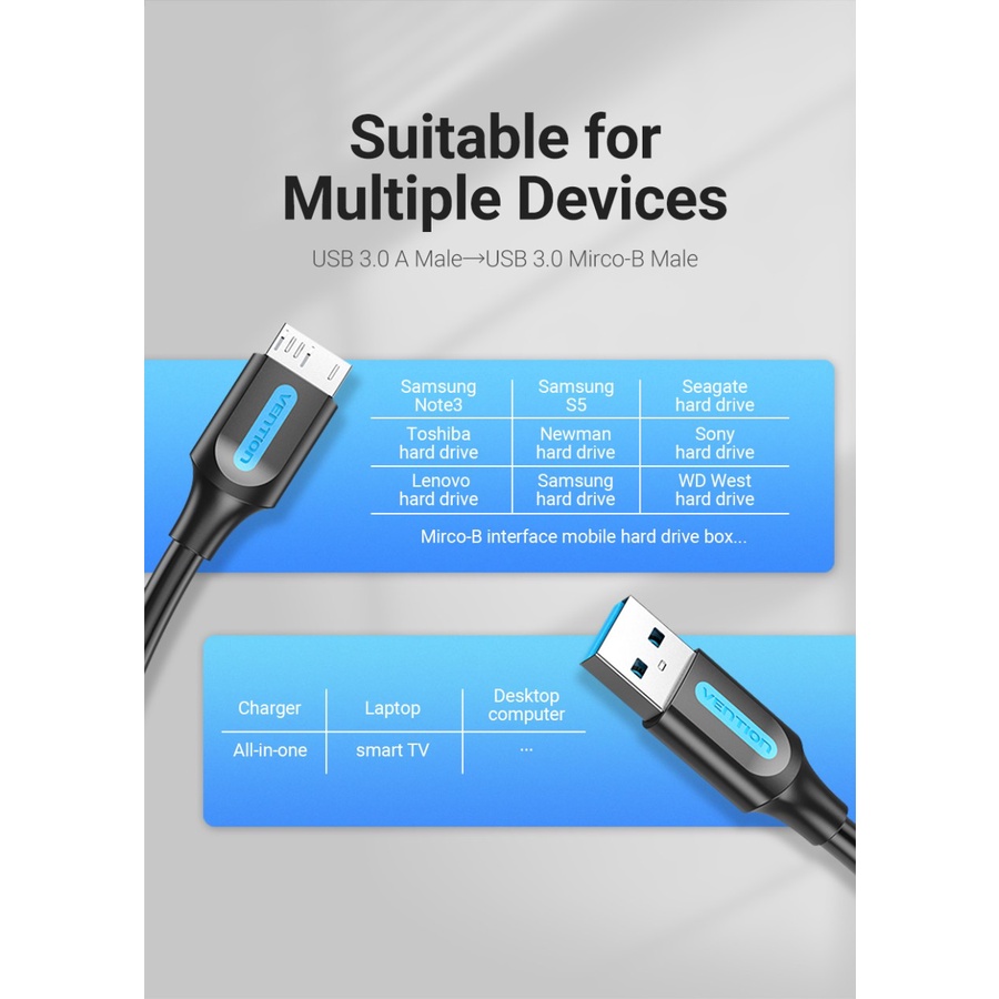 KABEL USB VENTION 3.0 EXTERNAL HARDISK MICRO-B COPBC