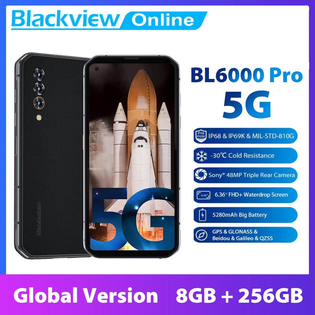Blackview BL6000 Pro 5G Ponsel 8GB RAM 256GB ROM IP68 Tahan Air 48MP Triple Kamera 6.36 Inci FHD 5G 