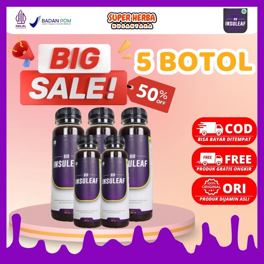 

[BIG SALE 5 BOTOL] | Bio Insuleaf |Minuman Herbal Alami Untuk Cegah Diabetes dan Kencing Manis Serta Dapat Menurunkan Kolesterol dan Gula Darah