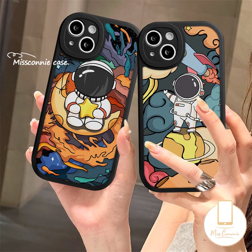 Casing Ponsel Tpu Lembut Astronot Kartun Lucu Kompatibel Untuk iPhone 7Plus 11 14 13 12 Pro Max XR X7 6 6s 8 Plus XS Max SE 2020 Trendi Merek NASA Oval Lens Back Cover