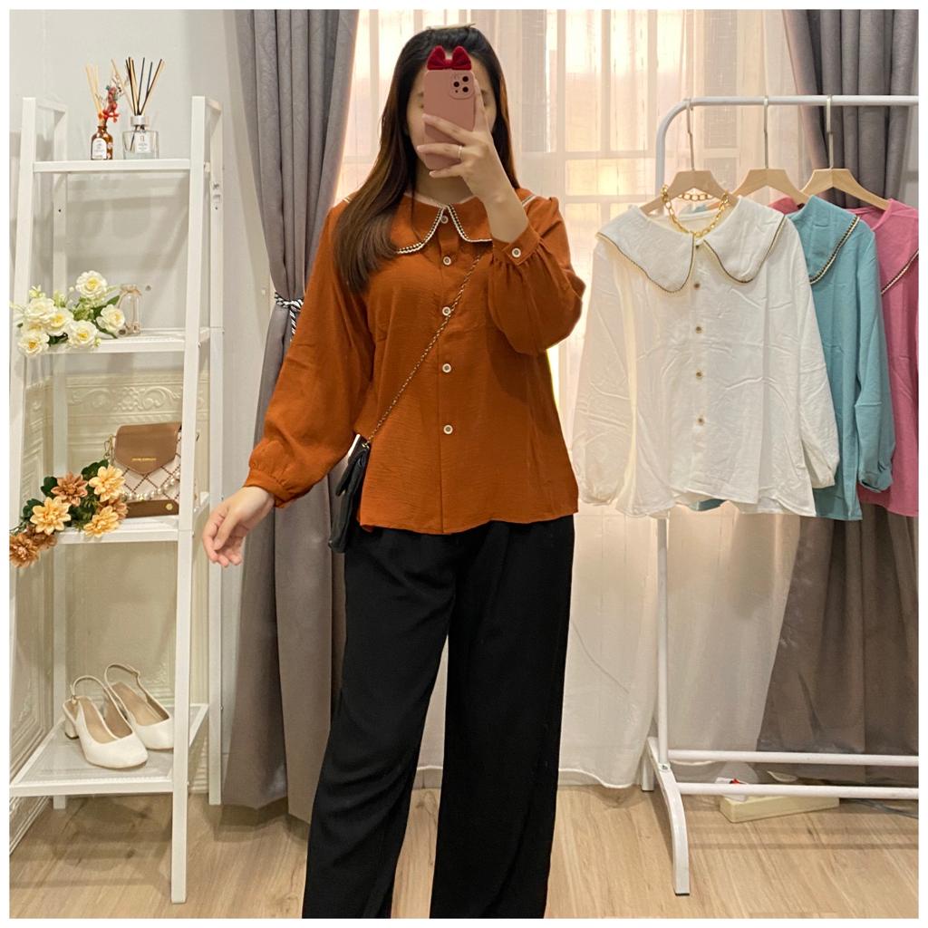 GLIVEO (COD) - BLUS KERAH KOREAN RENDA CRINKLE PREMIUM / BLUS WANITA CANTIK / BLUS KERAH WANITA TERB