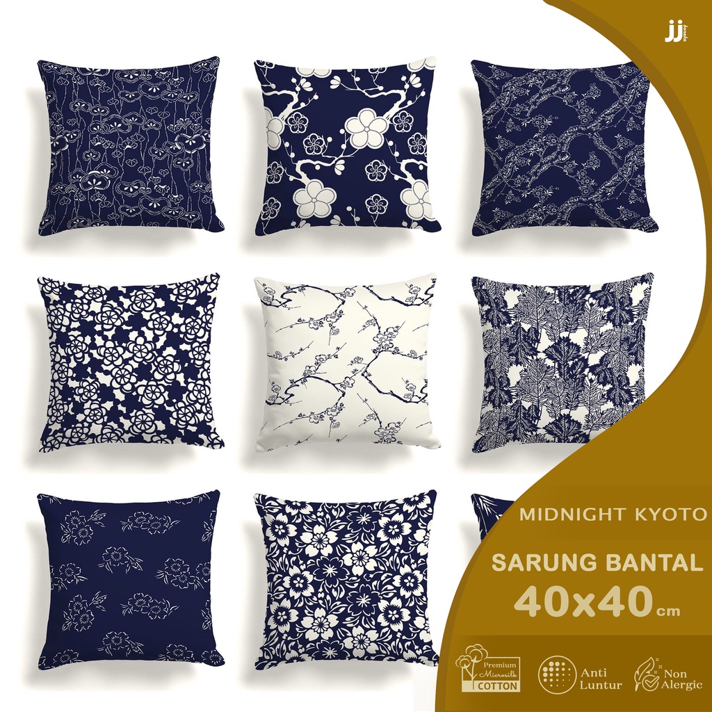 SARUNG BANTAL SOFA PRINT MOTIF PATTERN NAVY KYOTO PRINT 40X40 CM