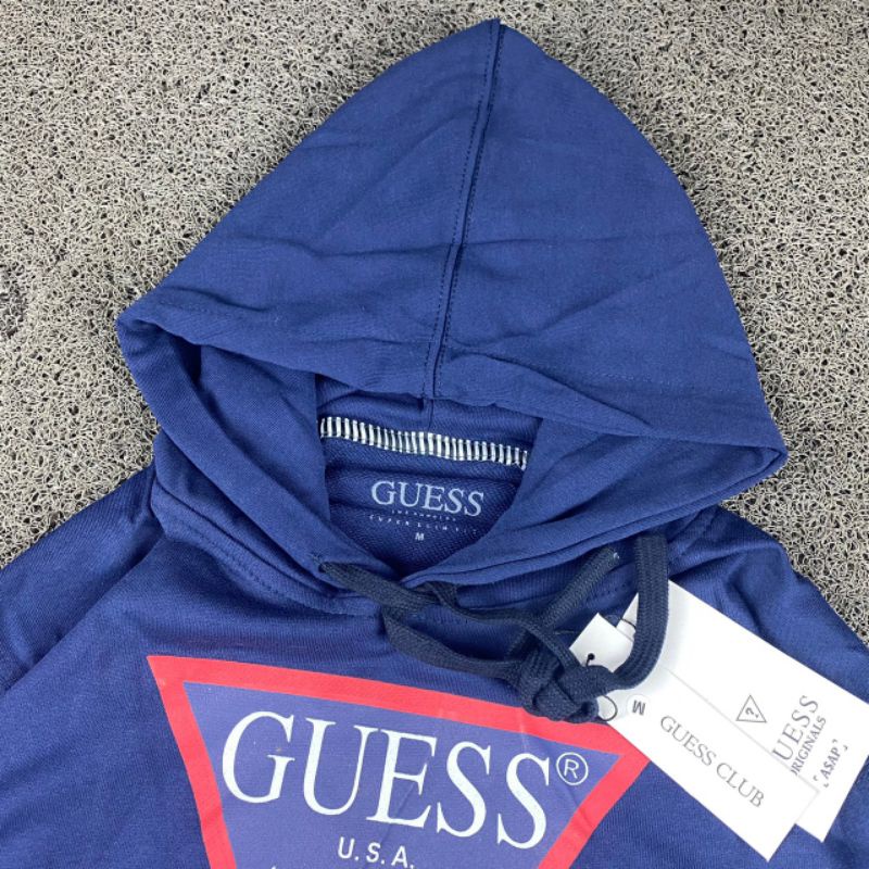 HOODIE GUESS NAVY FULL TAG LABEL CASUAL HYPE