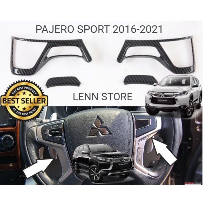 Terlaris Cover Panel Aksesoris Tombol Stir Mitusbishi Pajero Sport Carbon