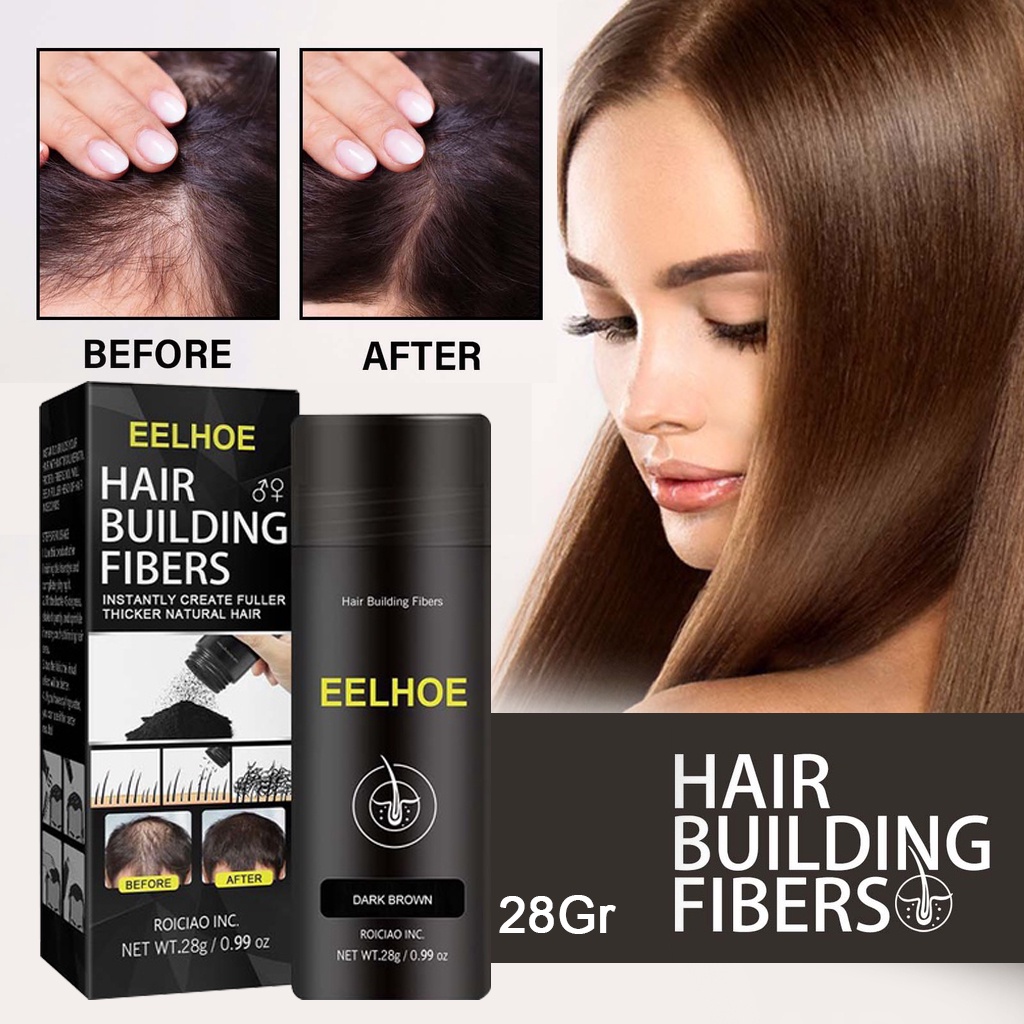 COD EELHOE Hair Building Fibers 28gr For Men And Women - Fibers Melebatkan Rambut Penebal Rambut Untuk Rambut Tipis [Hitam / Dark Brown]
