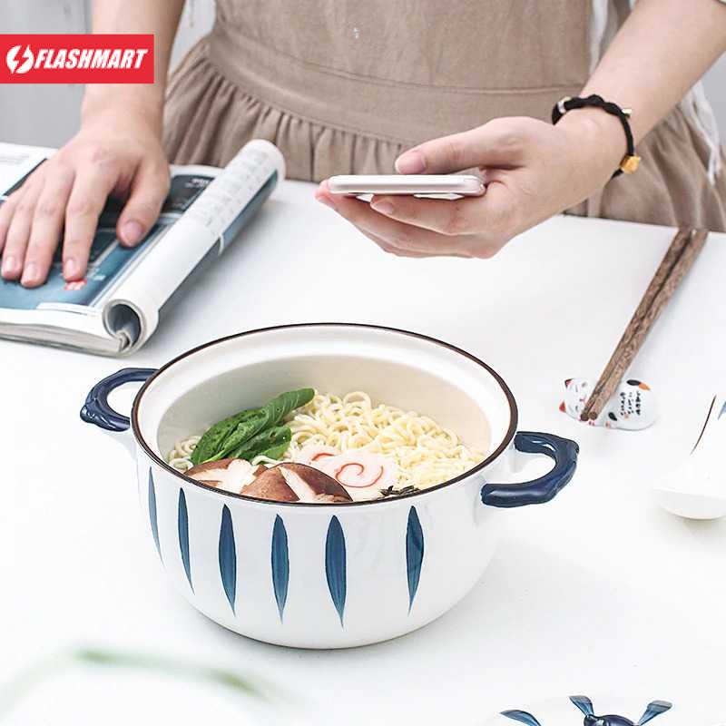 Flashmart Mangkok Keramik Bowl Japanese 20.5 cm Model Stripe - TY-745