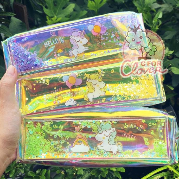 

UNICORN HOLOGRAM PENCIL CASE / water air holo lucu tempat pensil baru
