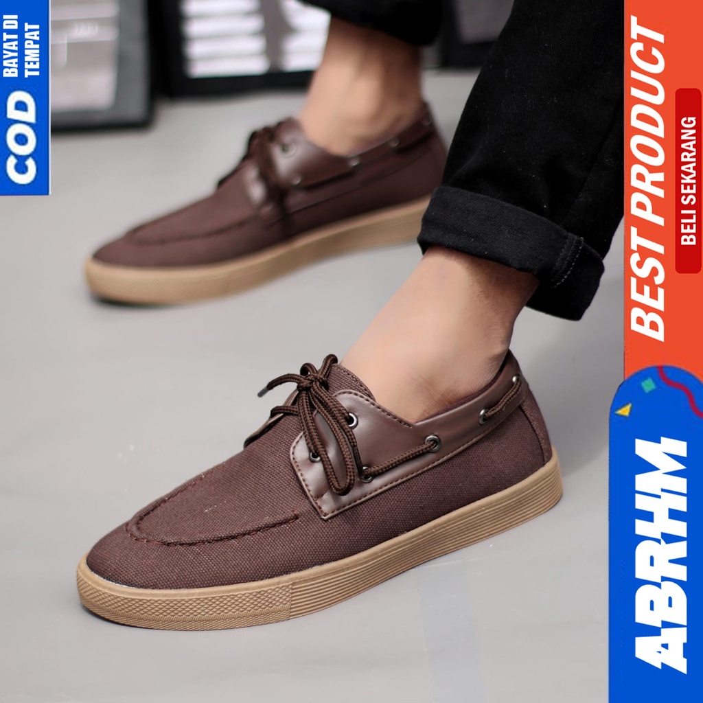 ABRHM- Sepatu Kasual Pria Kantor Loafers Fashion Hitam Kanvas Sepatu Pria Casual Sepatu Kerja Kantor Semi Formal Kuliah Kondangan Gaya keren Kekinian Murah Terlaris