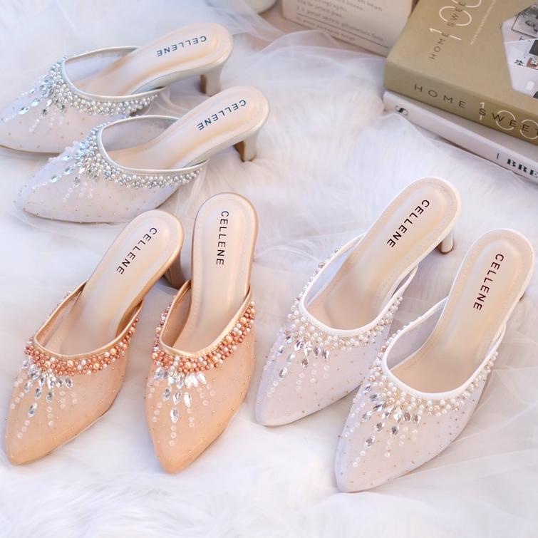 Menarik CELLENE Primrose Beads Heels (3warna) / wedding shoes 7cm payet