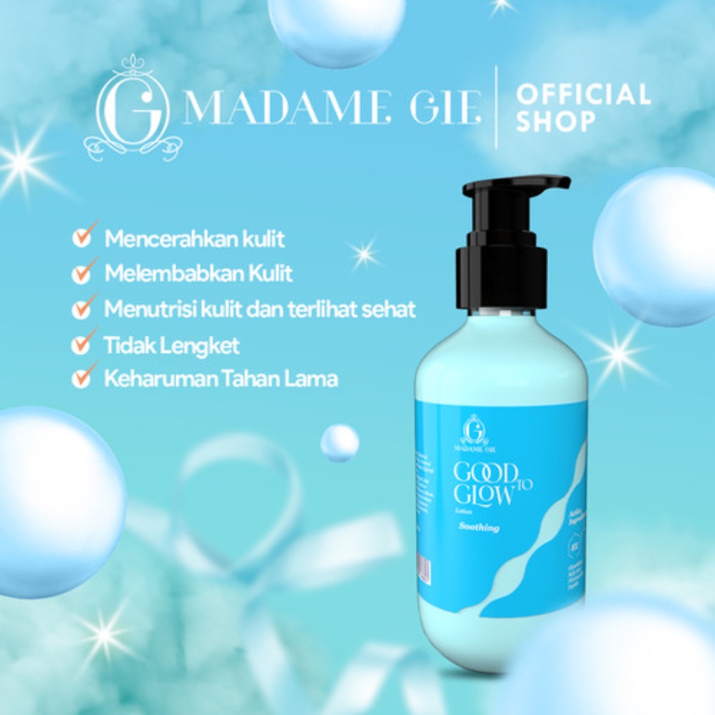 MADAME GIE Good to Glow Lotion 300ml (Hydrating, Soothing, Moisturizing, Nourishing) &amp; Body Wash &amp; Shower Scrub Baccarat - Whitening Black Opium Hand Body Lotion Body Serum