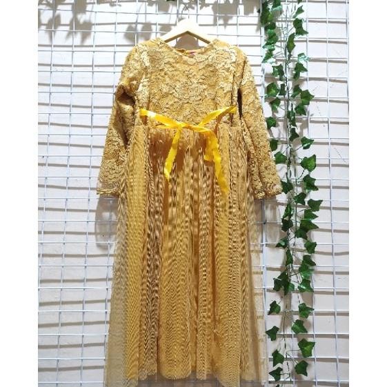 Dress Anak 4-11Th Baju Gamis Brukat Anak Perempuan Gaun Muslim Anak Baju - Kunyit S Y0F5 grosir mewa
