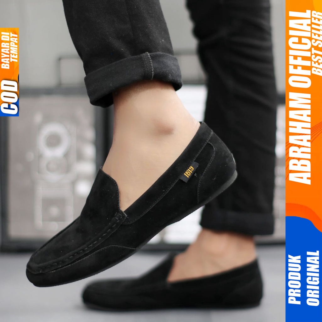 ABRHM MODNEK Sepatu Slip On Pria Sepatu Casual Pria Hitam Santai