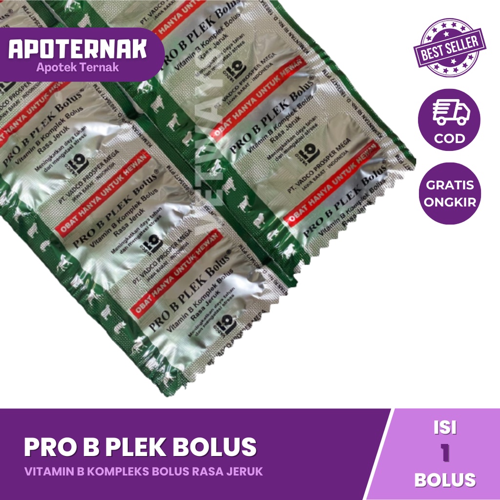 PRO B PLEK 1 Bolus | Vitamin B komplek Untuk Meningkatkan Daya Tahan dan Mengatasi Stres Pada Hewan Sapi Kambing Domba Kuda | VADCO | Apoternak