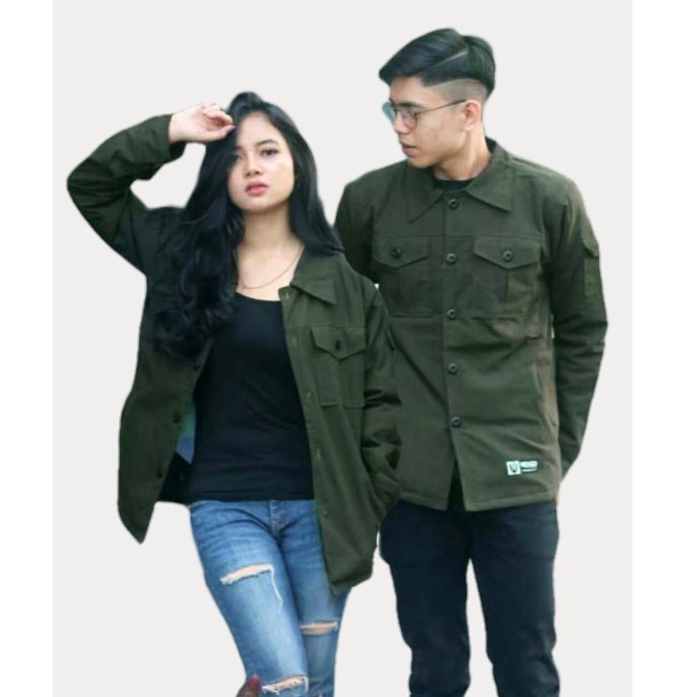 TREN TERBARU Kemeja Couple Pasangan Kekinian Remaja Lengan Panjang Semi Parka Pria Wanita Baju Coupl