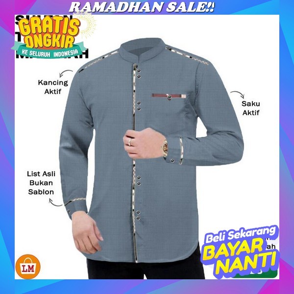 Al-Faqih Kemeja Koko Pria Dewasa Katun Toyobo Lengan Pendek Kk06T Biru Wardah Pakaian Muslim Atasan 