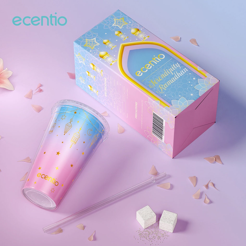 ecentio &amp; FOODI tumbler minum sedotan 450ml hampers Serendipity seri Ramadhan ONLY/botol minum kopi/perubahan warna