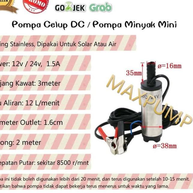 ❁ MAXPUMP DC24V 38MM pompa air celup 24Volt DC mini submersible pompa minyak solar air celup Pompa A