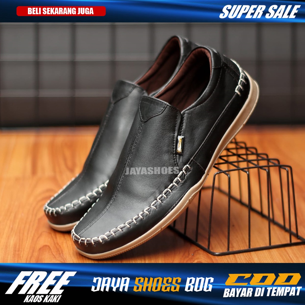 Sepatu Casual Slip On Pria Kulit Asl Model Slop Kuliah Santai Cowok Original Shoes