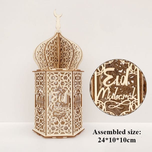 Lampu LED Dekorasi Eid Mubarak Lampu Lentera LED Kayu Lebaran Ramadan Bahan Kayu DIY