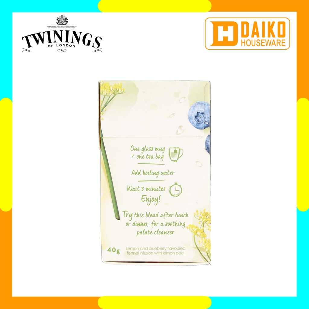 Teh Celup Twinings Fennel &amp; Lemon Zest Tea Bags 20 x 2gr Flavoured Infusion Tea Teh Kantong Rasa Buah Blueberry dan Kulit Lemon