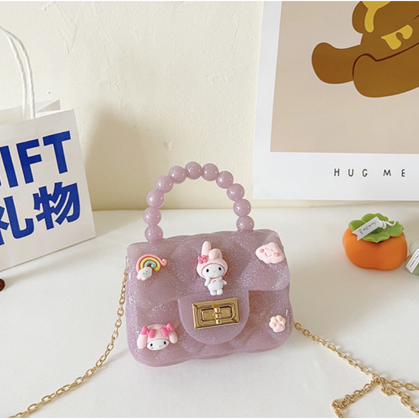 TAS SELEMPANG JELLY MINI MUTIARA BONEKA ANAK IMPORT KOREA STYLE 3D STIKER