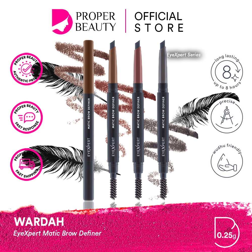 WARDAH EyeXpert Matic Brow Definer Indonesia / Pensil Alis 0.25g / Alis Presisi Warna Intens Natural Waterproof / Anti Air Tahan Lama Powdery / Light Brown Dark Grey Black / Coklat Muda Tua Abu Hitam / Cosmetic Makeup Face Eye Make Up / Eye Xpert Series