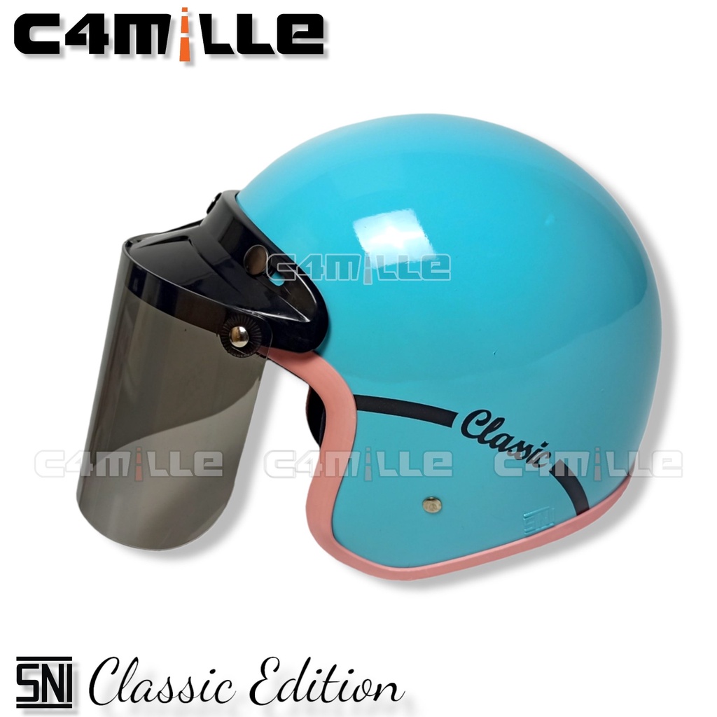 HELM BOGO DEWASA CLASSIC TOSCA GLOSS KEKINIAN KACA DATAR SODA ROSSA