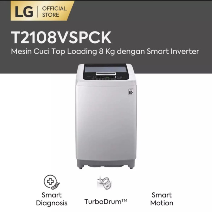 Mesin Cuci LG T2108VSPCK Top Loading Smart Inverter 8KG