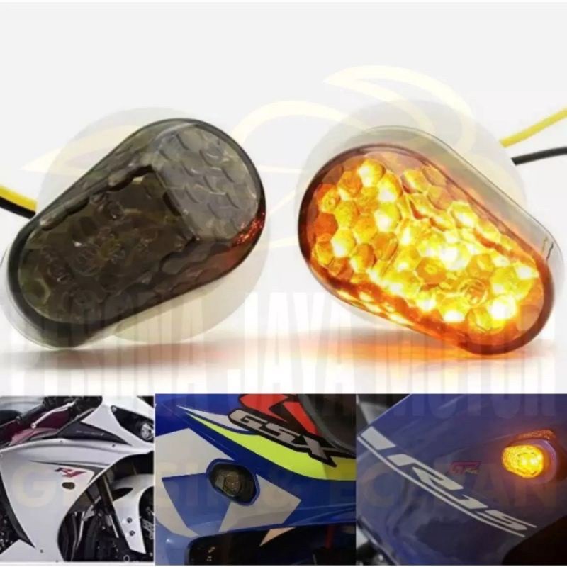 Sein Tempel LED Lampu Sen Tempel Oval D-90 Universal Buat Gsx/R15 v3/Cbr150r/Ninja Rr Mono/Ninja 250 karbu