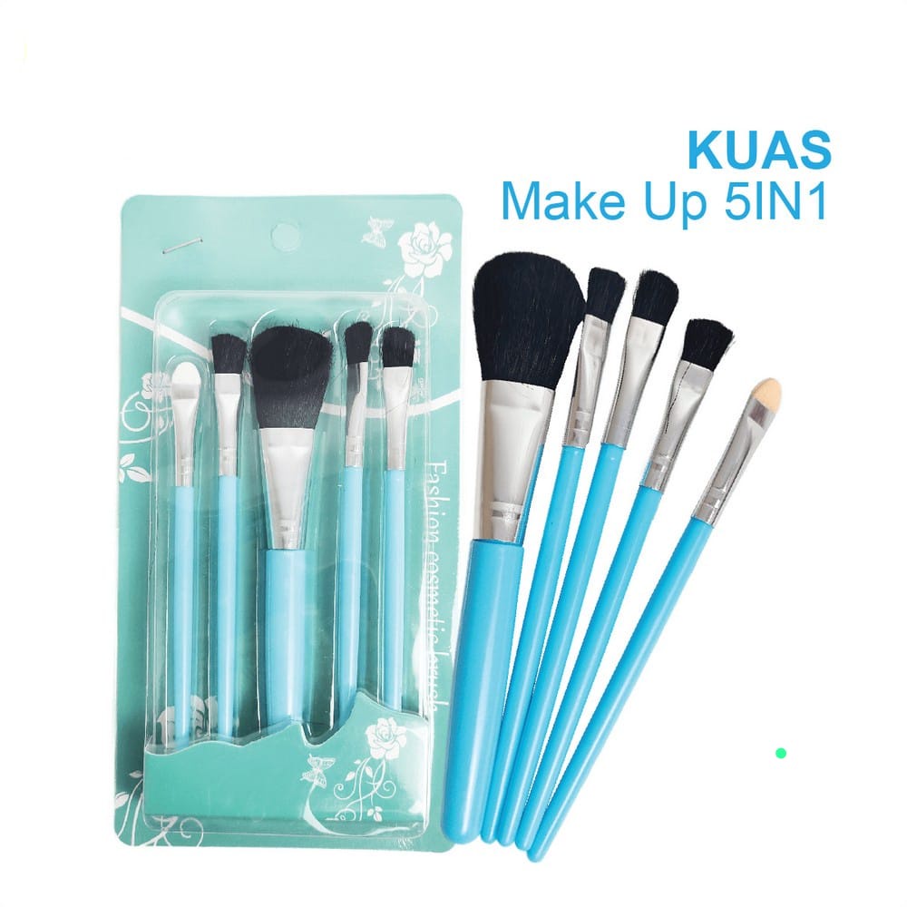 KUAS MAKE UP SET 5IN1 MINI TRAVEL TOOLS SET PAKET KUAS MAKE UP BLUSH ON MAKE UP