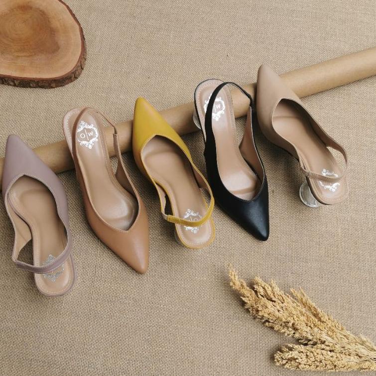 MURAH BANGET Faduzzi Sepatu Wanita Mules ZENITH Hak 5 Cm Ujung Lancip Hak Bening