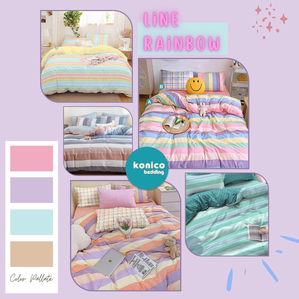 KONICO kain Katun sprei Meteran Motif karakter MINIMALIS BUBBLEGUM PELANGI RAINBOW STAR CATRA ESRA