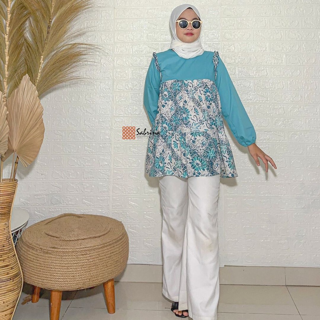 Hester Blouse Atasan Batik Kerja Kantor Wanita Cantik Katun Cap Kekinian Modis Elegan