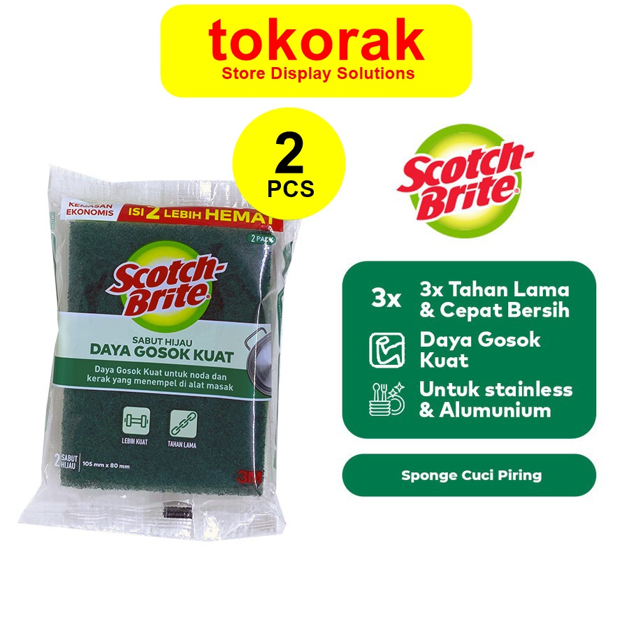 SCOTCH BRITE 3M SABUT HIJAU CUCI PIRING ISI 2 PCS ID-PAD 2GT 10 2 GT