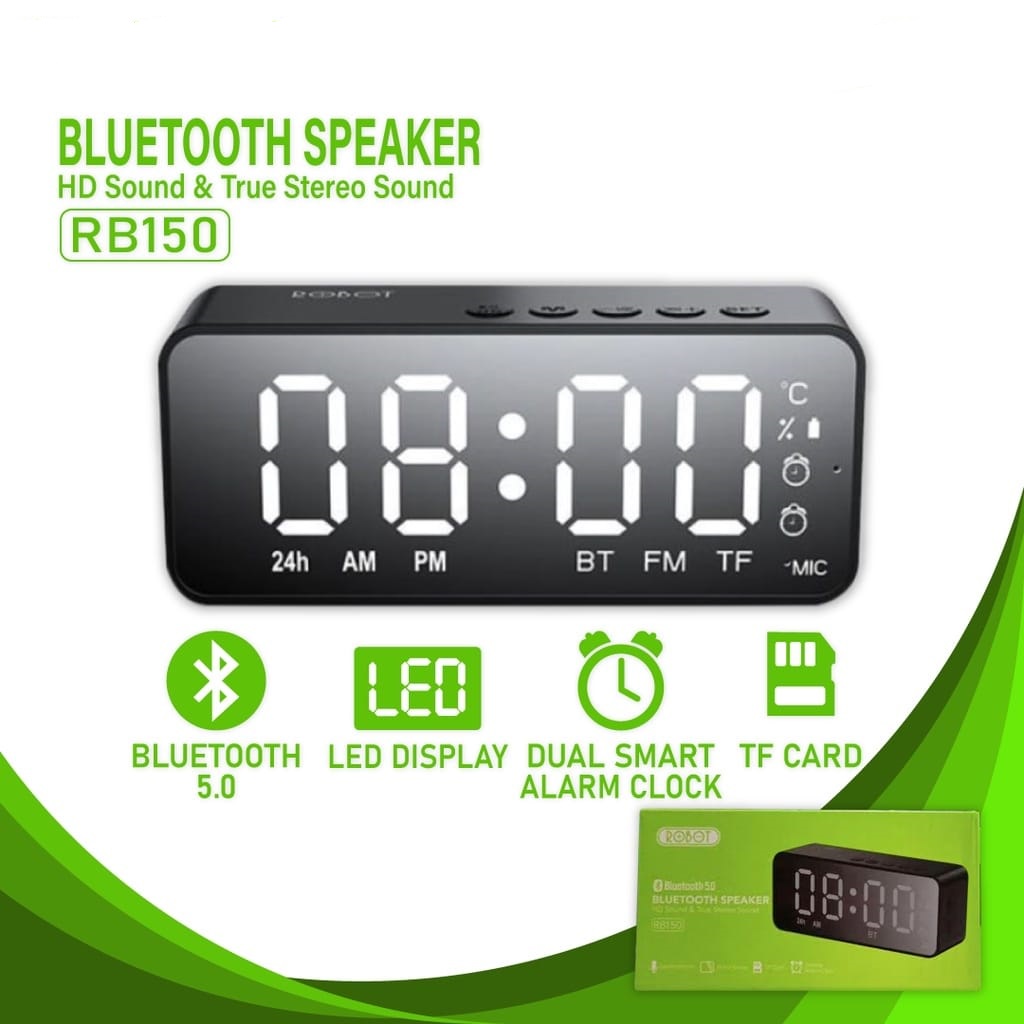 SPEAKER BLUETOOTH ROBOT RB150 LED ALARM CLOCK BOX MUSIC ROBOT BLUETOOTH RB150