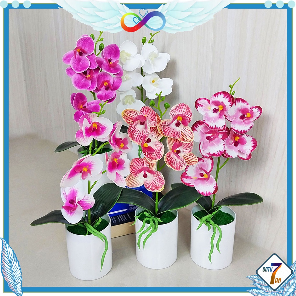 Tanaman Hias Plastik Ornamen Pot Bonsai Anggrek Gradient Bunga Pajangan Dekorasi Rumah Import Artificial Flower Satu7an PBP73