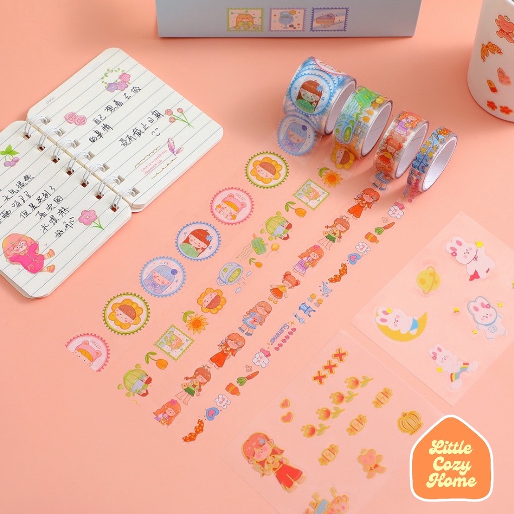 Lovely Sticker Pack Sheet / Cute Cartoon Deco Stickers / Stiker Koleksi Kertas Motif ala Korea Lucu Unik Murah Dekorasi Alat Tulis Kado Anak Perempuan