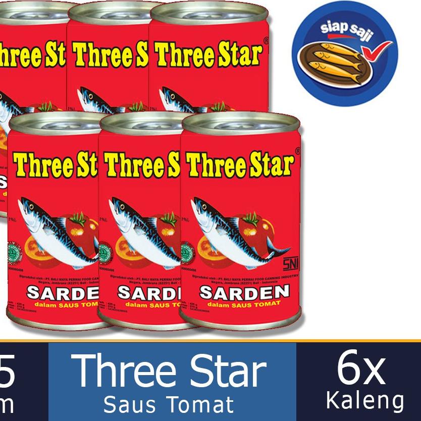 

♂ Paket 6 Pcs Three Star Sarden mini saus tomat Makanan Kaleng 155 g ♠
