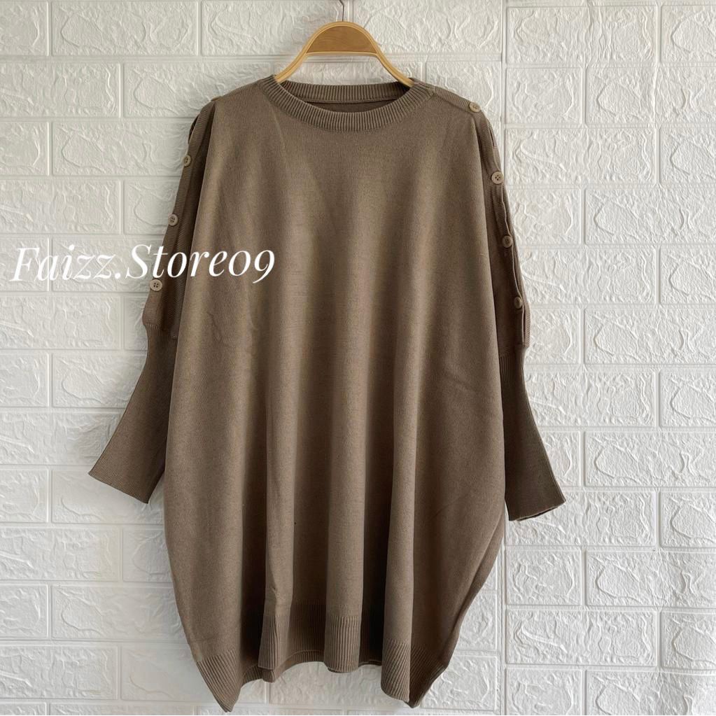 ICHA ATASAN RAJUT OVERSIZE DRESS KALONG RAJUT WANITA MOTIF KANCING DI BAHU TANGAN 3/4 WANITA